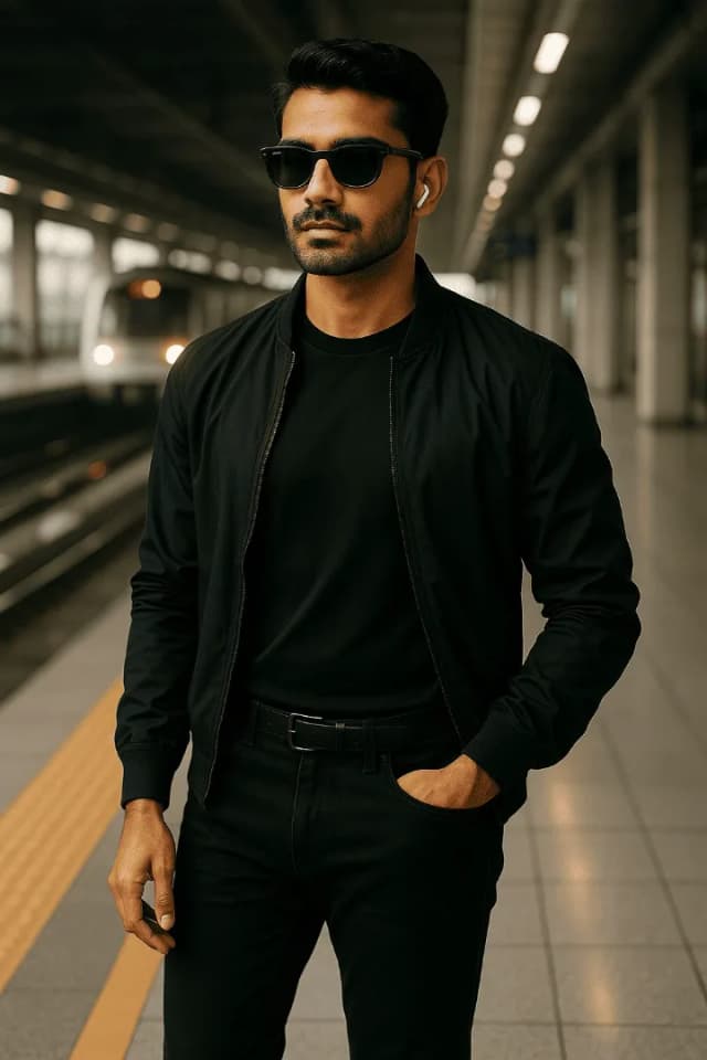 Cinematic AI Prompt – Stylish Man at Train Station